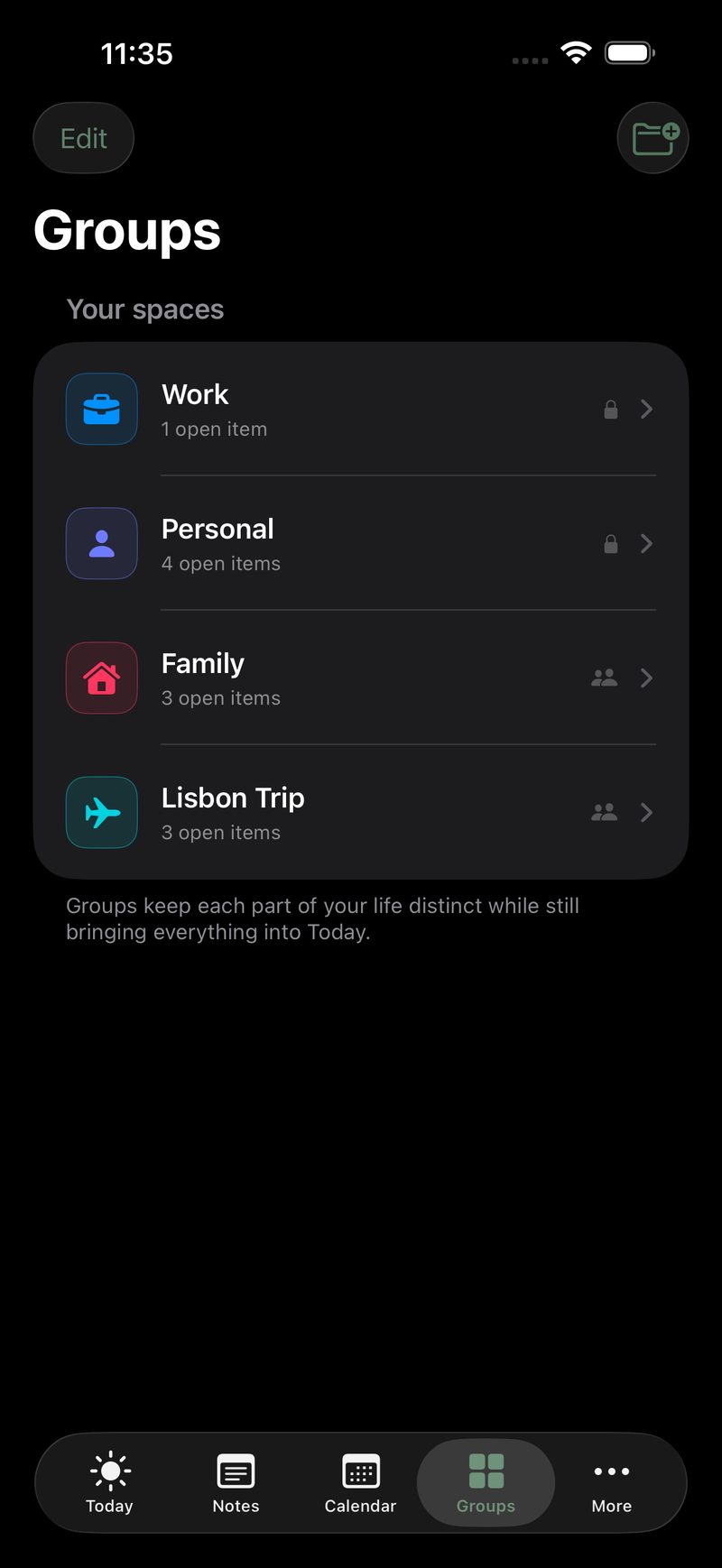 A friends' trip group in Sova: flights, hotel and the packing checklist shared across the group